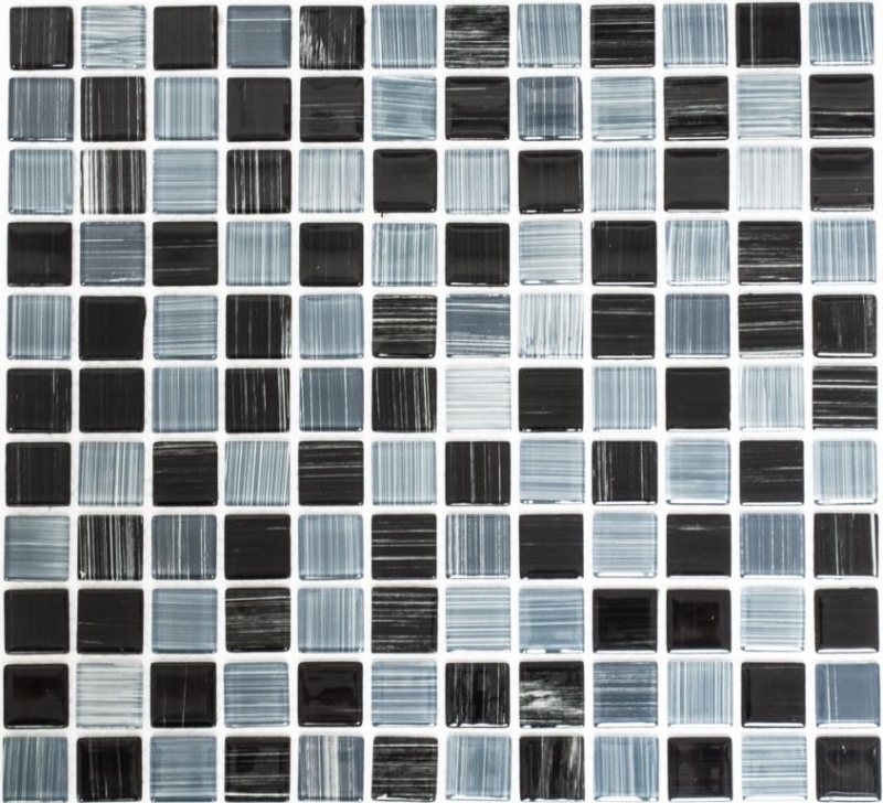 Muestra de mano mosaico azulejo Translúcido azabache negro blanco Mosaico de vidrio Cristal azabache negro blanco MOS64-0302_m