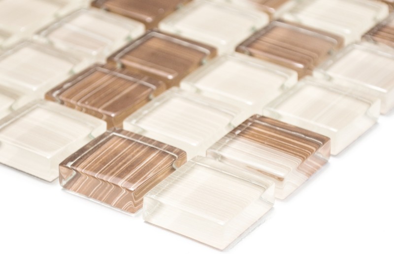 Muestra de mano mosaico azulejo Translúcido streaky beige Mosaico de vidrio Cristal streaky beige MOS74-1209_m