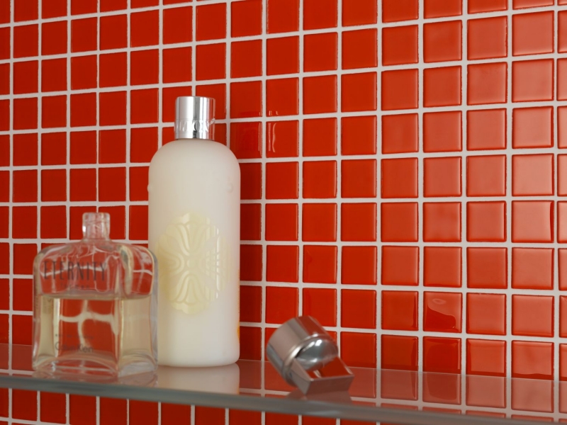 Muestra de mano azulejo mosaico Azulejo backsplash Translúcido rojo Mosaico de vidrio Cristal rojo BAÑO WC Cocina PARED MOS60-0904_m