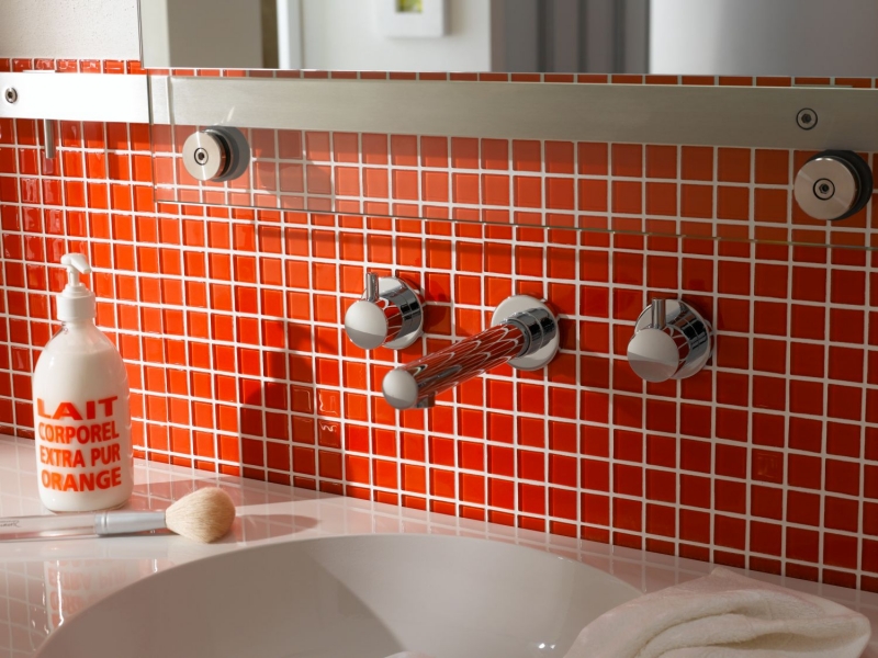 Muestra de mano azulejo mosaico Azulejo backsplash Translúcido rojo Mosaico de vidrio Cristal rojo BAÑO WC Cocina PARED MOS60-0904_m