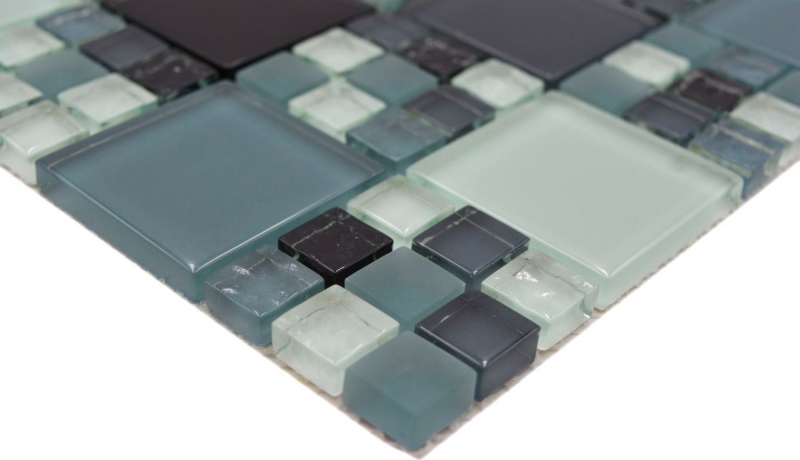 Muestra de mano mosaico azulejo translúcido gris negro combinación mosaico de vidrio Cristal gris negro gris mate MOS78-0204_m
