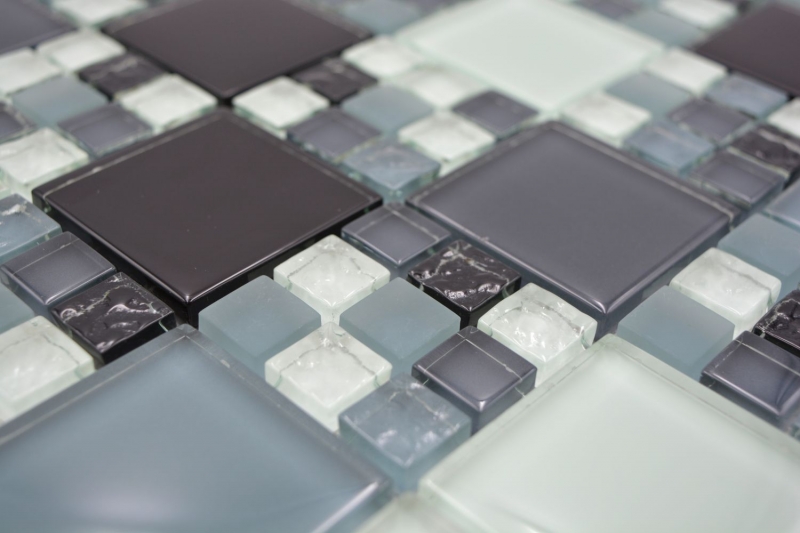 Muestra de mano mosaico azulejo translúcido gris negro combinación mosaico de vidrio Cristal gris negro gris mate MOS78-0204_m