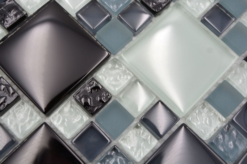 Muestra de mano mosaico azulejo translúcido gris negro combinación mosaico de vidrio Cristal gris negro gris mate MOS78-0204_m