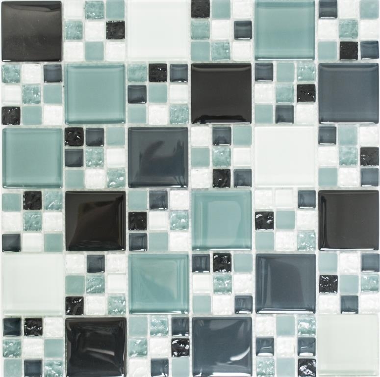 Muestra de mano mosaico azulejo translúcido gris negro combinación mosaico de vidrio Cristal gris negro gris mate MOS78-0204_m