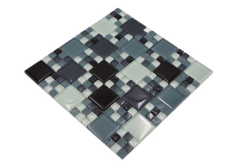 Muestra de mano mosaico azulejo translúcido gris negro combinación mosaico de vidrio Cristal gris negro gris mate MOS78-0204_m