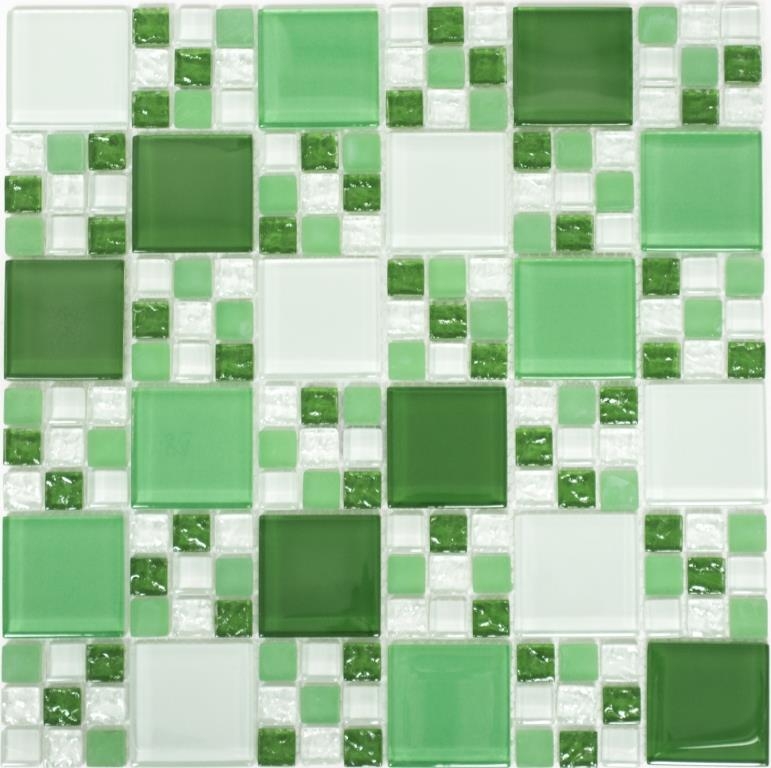 Muestra de mano mosaico azulejo verde translúcido combinación mosaico de vidrio Crystal verde verde mate MOS78-0504_m