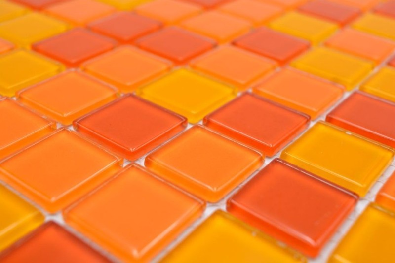 Muestra de mano mosaico azulejo Translúcido amarillo naranja rojo Mosaico de vidrio Cristal amarillo naranja rojo MOS62-0802_m