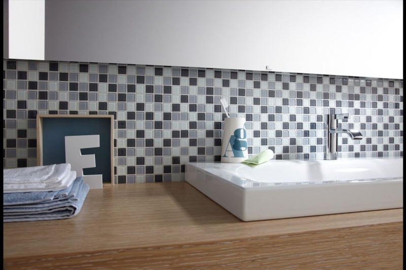 Muestra de mano azulejo mosaico Gris translúcido Mosaico de vidrio Gris cristal BAÑO WC Cocina PARED MOS62-0204_m