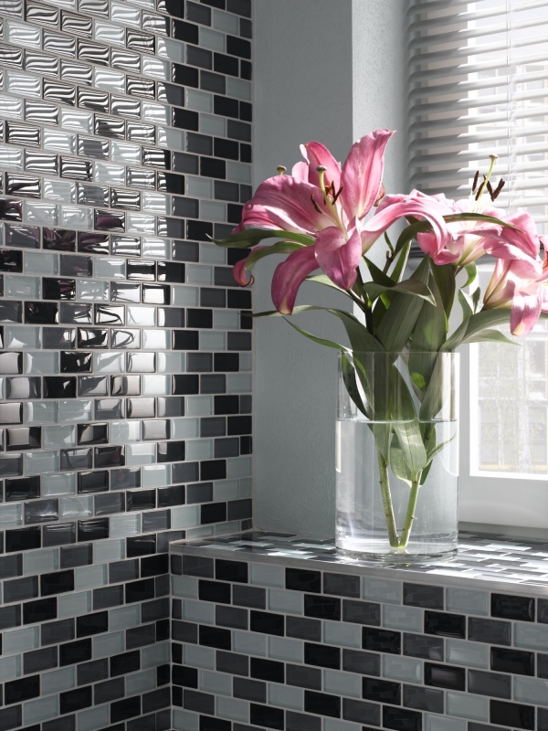 Muestra de mano azulejo mosaico Gris translúcido Ladrillo Mosaico de vidrio Gris cristal MOS76-0204_m