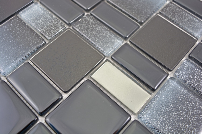 Muestra de mano mosaico azulejo translúcido negro combinación iridiscente de color negro MOS68-035B_m