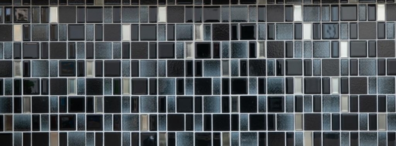 Muestra de mano mosaico azulejo translúcido negro combinación iridiscente de color negro MOS68-035B_m