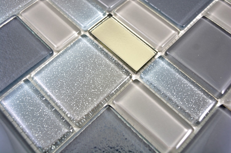 Muestra de mano mosaico azulejo combinación gris translúcido gris iridiscente MOS68-0213G_m