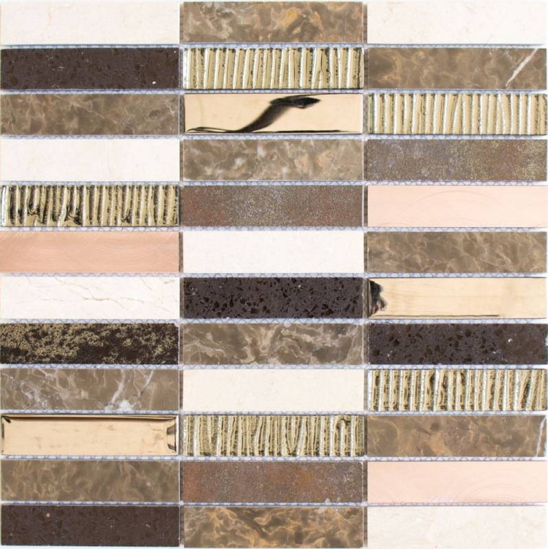 Muestra de mano Mosaico compuesto translúcido Aluminio beige marrón plata negro Rectángulo Mosaico de vidrio Cristal Piedra artificial Alu EP beige marrón MOS87-48X_m