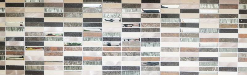 Muestra de mano Mosaico compuesto translúcido Aluminio beige marrón plata negro Rectángulo Mosaico de vidrio Cristal Piedra artificial Alu EP beige marrón MOS87-48X_m