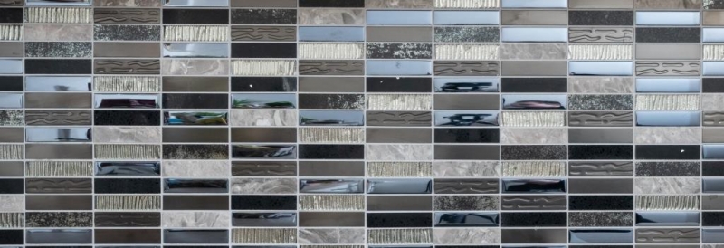 Muestra de mano mosaico azulejo translúcido compuesto acero inoxidable plata gris negro rectángulo vidrio mosaico Cristal Piedra artificial acero EP negro MOS87-58X_m