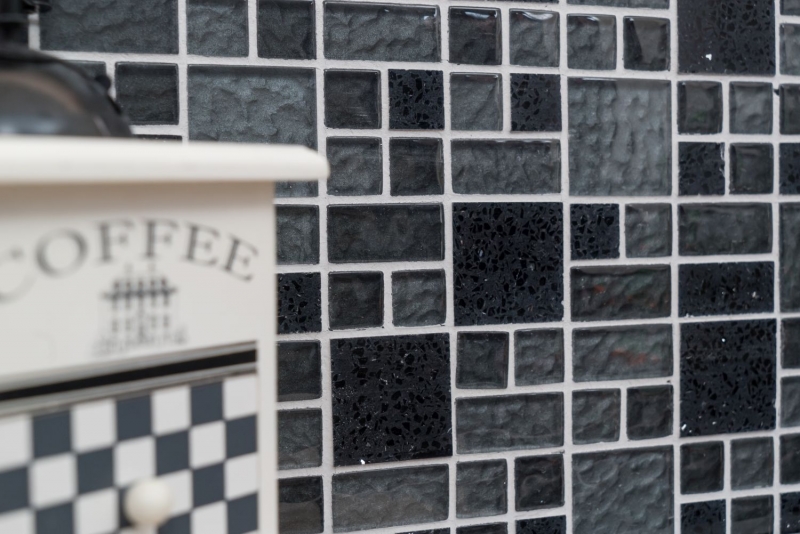 Muestra de mano mosaico azulejo translúcido compuesto negro combinación vidrio mosaico Cristal Artificial negro MOS88-K989_m