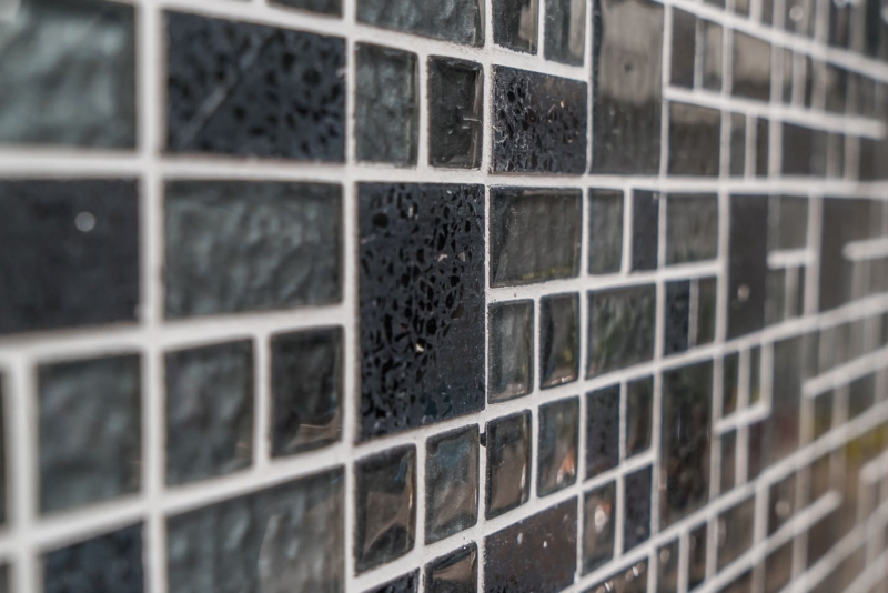 Muestra de mano mosaico azulejo translúcido compuesto negro combinación vidrio mosaico Cristal Artificial negro MOS88-K989_m