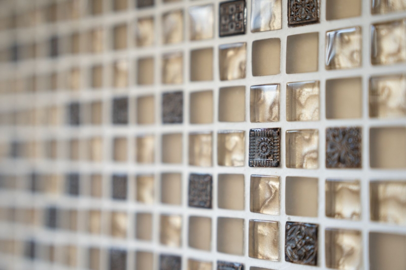 Muestra de mano mosaico azulejo translúcido beige mosaico de vidrio Cristal Resina beige beige mate MOS92-1207_m