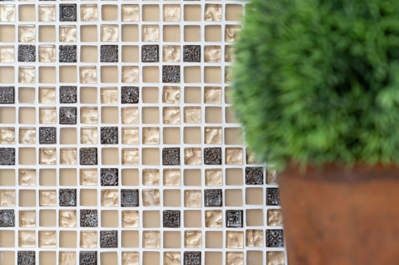 Muestra de mano mosaico azulejo translúcido beige mosaico de vidrio Cristal Resina beige beige mate MOS92-1207_m