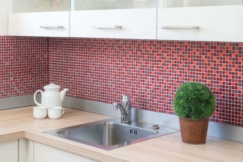Muestra de mano azulejo mosaico Rojo translúcido Mosaico de vidrio Cristal Resina rojo BAÑO WC Cocina PARED MOS92-0904_m