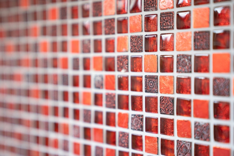 Muestra de mano azulejo mosaico Rojo translúcido Mosaico de vidrio Cristal Resina rojo BAÑO WC Cocina PARED MOS92-0904_m