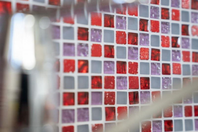Muestra de mano mosaico azulejo translúcido rojo rosa blanco mosaico de vidrio Cristal Resina rojo rosa blanco mate MOS92-0911_m