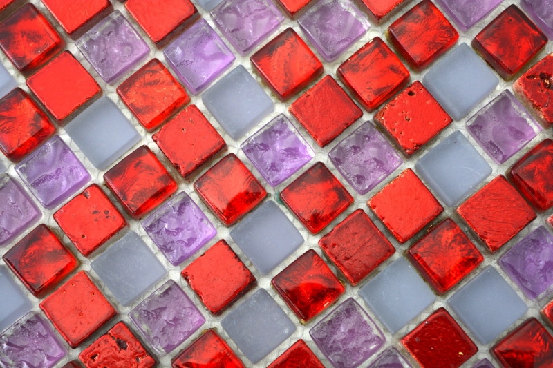 Muestra de mano mosaico azulejo translúcido rojo rosa blanco mosaico de vidrio Cristal Resina rojo rosa blanco mate MOS92-0911_m