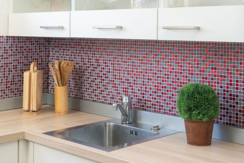 Muestra de mano mosaico azulejo translúcido rojo rosa blanco mosaico de vidrio Cristal Resina rojo rosa blanco mate MOS92-0911_m