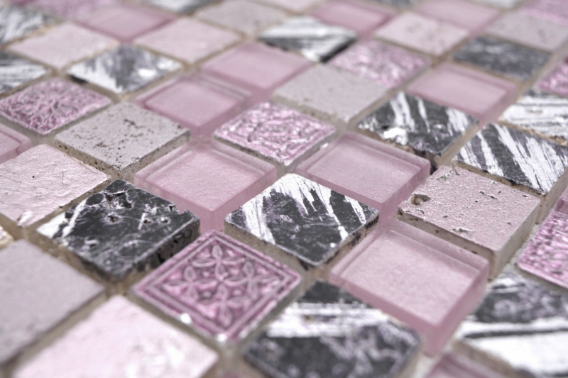 Muestra de mano mosaico azulejo Azulejo backsplash Rosa translúcido Mosaico de vidrio Cristal Resina rosa BAÑO WC Cocina PARED MOS82-1104_m