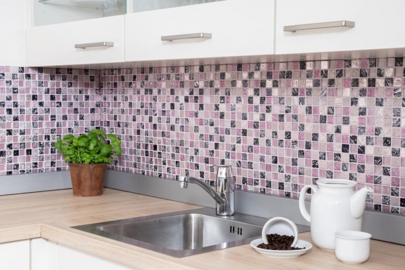 Muestra de mano mosaico azulejo Azulejo backsplash Rosa translúcido Mosaico de vidrio Cristal Resina rosa BAÑO WC Cocina PARED MOS82-1104_m