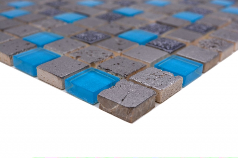 Muestra de mano azulejo mosaico Azulejo backsplash Translúcido azul-gris Mosaico de vidrio Cristal Resina azul-gris MOS82-0402_m