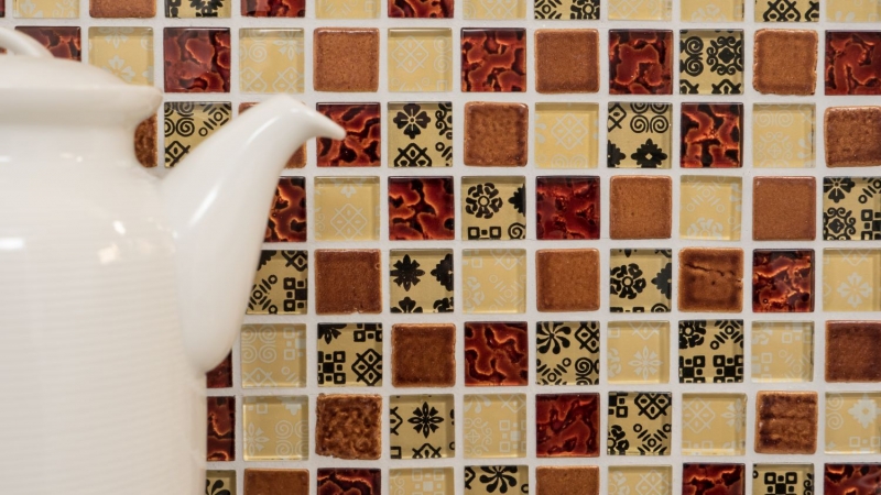 Muestra de mano mosaico Azulejo backsplash Translúcido beige rojo Mosaico de vidrio Cristal Resina Óptica beige rojo MOS83-CMCB25_m