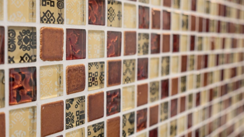 Muestra de mano mosaico Azulejo backsplash Translúcido beige rojo Mosaico de vidrio Cristal Resina Óptica beige rojo MOS83-CMCB25_m