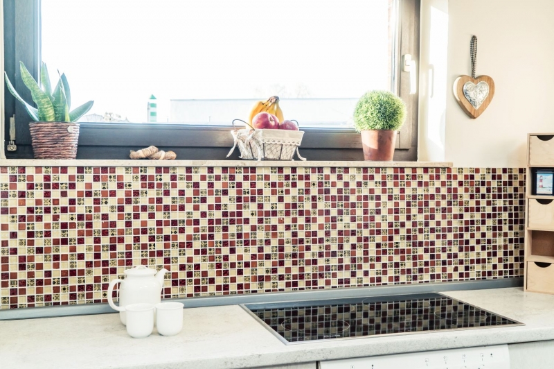 Muestra de mano mosaico Azulejo backsplash Translúcido beige rojo Mosaico de vidrio Cristal Resina Óptica beige rojo MOS83-CMCB25_m