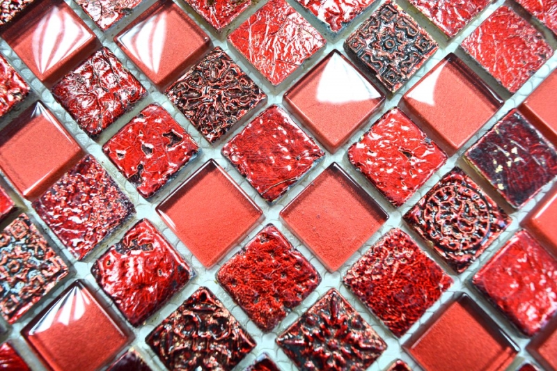 Muestra de mano azulejo mosaico Azulejo backsplash Translúcido rojo Mosaico de vidrio Cristal Resina rojo BAÑO WC Cocina PARED MOS82-0906_m