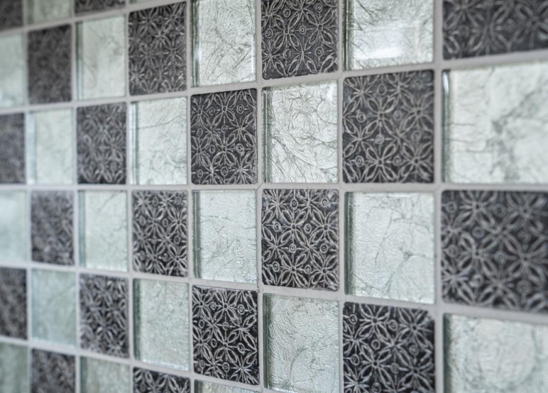 Muestra de mano mosaico azulejo espejo translúcido plata vidrio mosaico cristal resina óptica plata MOS88-8OP6_m