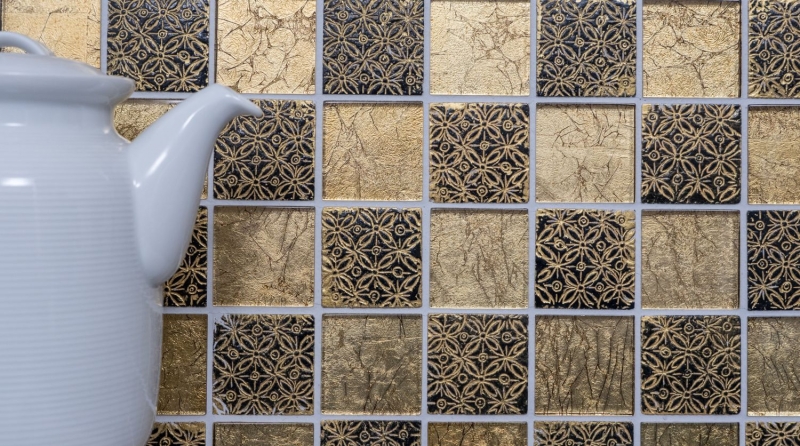 Muestra de mano azulejo mosaico Azulejo backsplash Oro translúcido Mosaico de vidrio Cristal Resina Óptica oro MOS88-8OP7_m