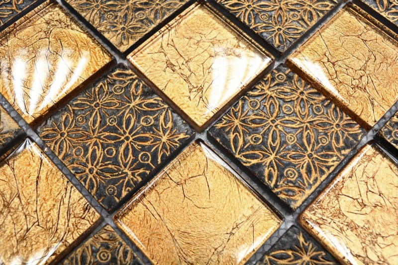 Muestra de mano azulejo mosaico Azulejo backsplash Oro translúcido Mosaico de vidrio Cristal Resina Óptica oro MOS88-8OP7_m