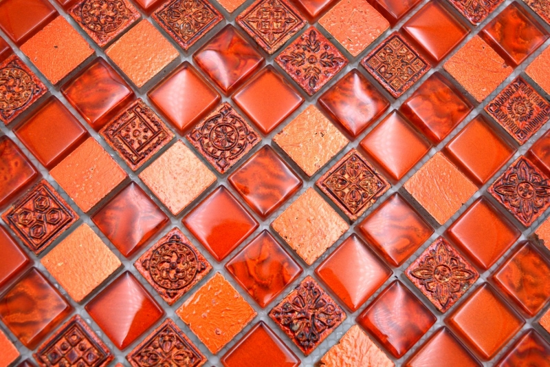 Muestra de mano mosaico azulejo Azulejo espejo translúcido rojo Mosaico de vidrio Cristal Resina rojo estructura MOS83-CB30_m
