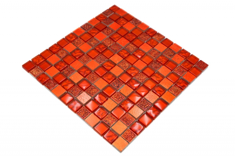 Muestra de mano mosaico azulejo Azulejo espejo translúcido rojo Mosaico de vidrio Cristal Resina rojo estructura MOS83-CB30_m