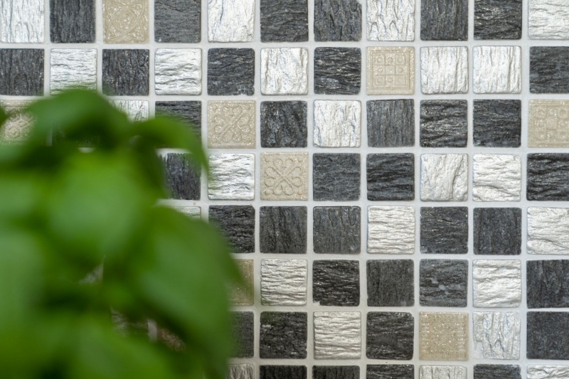 Muestra de mano mosaico azulejo translúcido gris negro mosaico de vidrio Cristal Resina gris negro plata MOS83-0226_m