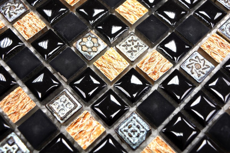 Muestra de mano mosaico azulejo azulejo backsplash resina cobre negro resina piedra cobre negro MOS92-0301_m