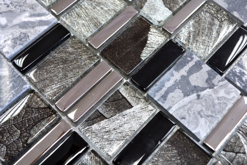 Muestra de mano mosaico azulejo Gris translúcido negro Multiformato mosaico de vidrio Piedra de cristal EP gris negro MOS88-0210_m