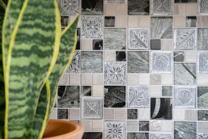Muestra de mano mosaico azulejo translúcido plata combinación mosaico de vidrio Cristal Resina plata ornamento MOS88-0280_m