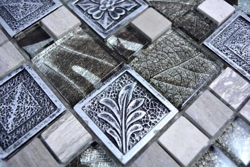 Muestra de mano mosaico azulejo translúcido plata combinación mosaico de vidrio Cristal Resina plata ornamento MOS88-0280_m