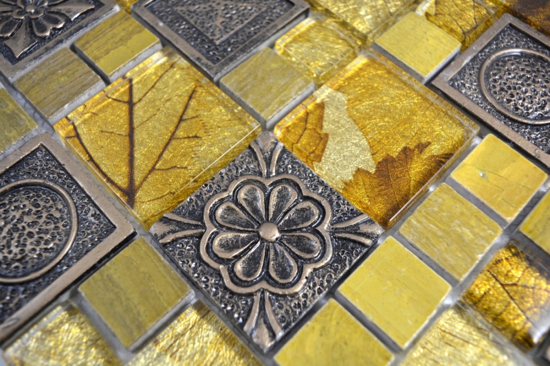Muestra de mano mosaico azulejo Oro translúcido Combinación mosaico de vidrio Cristal Resina oro Adorno MOS88-0790_m