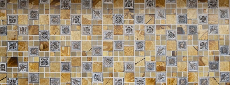 Muestra de mano mosaico azulejo Oro translúcido Combinación mosaico de vidrio Cristal Resina oro Adorno MOS88-0790_m