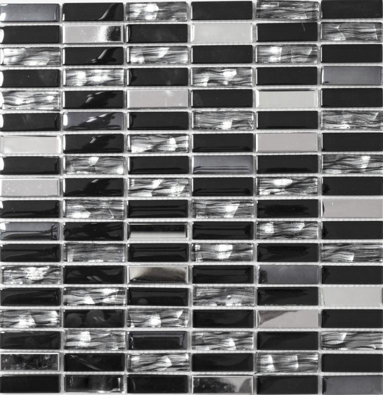 Muestras de mano mosaico azulejo translúcido acero inoxidable negro varillas vidrio mosaico cristal acero negro vidrio MOS87-0301_m