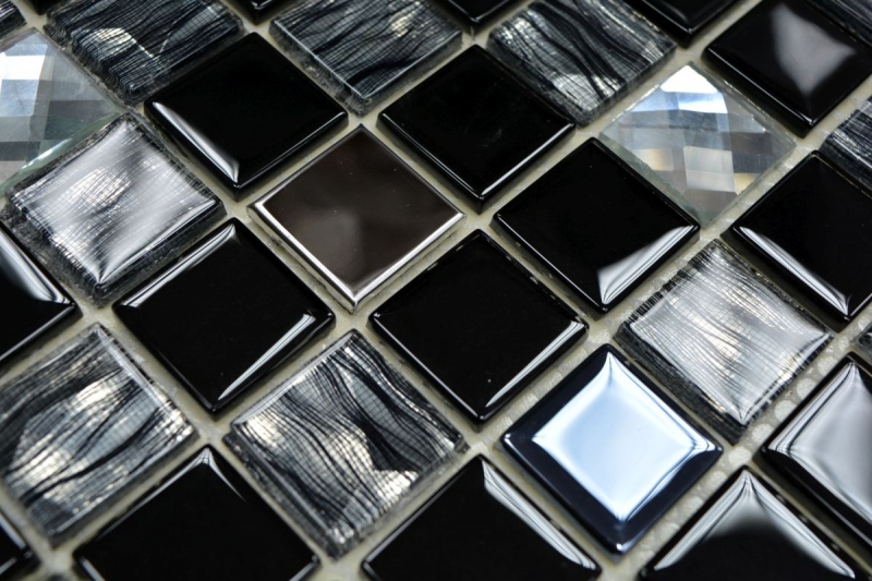 Muestra de mano azulejo mosaico Azulejo backsplash Acero inoxidable translúcido negro Mosaico de vidrio Acero cristal negro Vidrio MOS63-CM-426_m