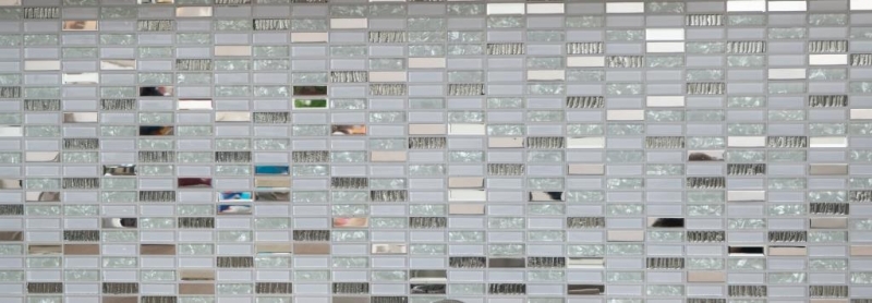 Muestra de mano mosaico azulejo translúcido acero inoxidable blanco varillas de vidrio mosaico Cristal acero blanco vidrio MOS87-0102_m